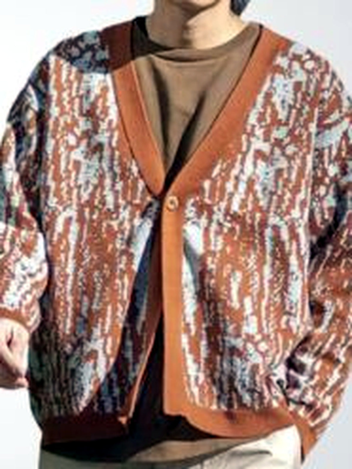 Men's Lapel Collar Open-Knit Lightweight Long Sleeve Knit Cardigan Casual Autumn - product detail view 4