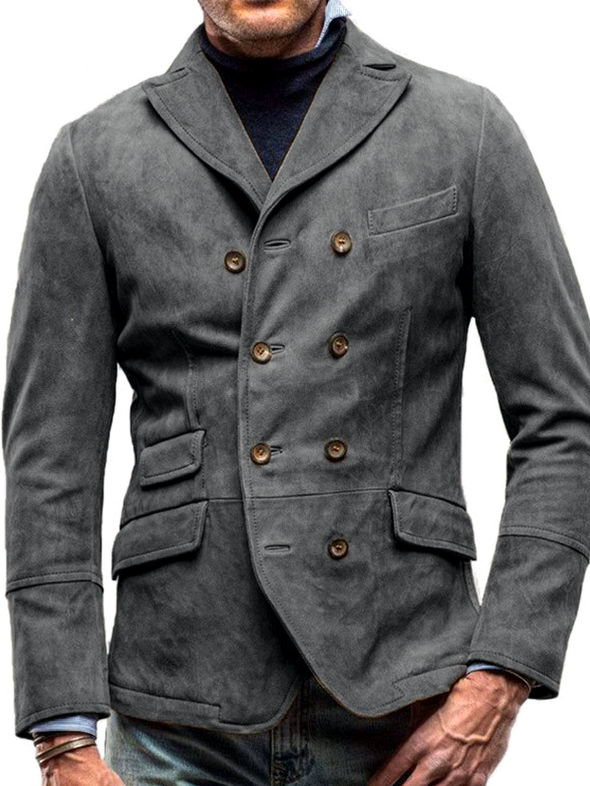Men's Lapel Collar Long Sleeve Shirt Casual Winter in Gray - product view