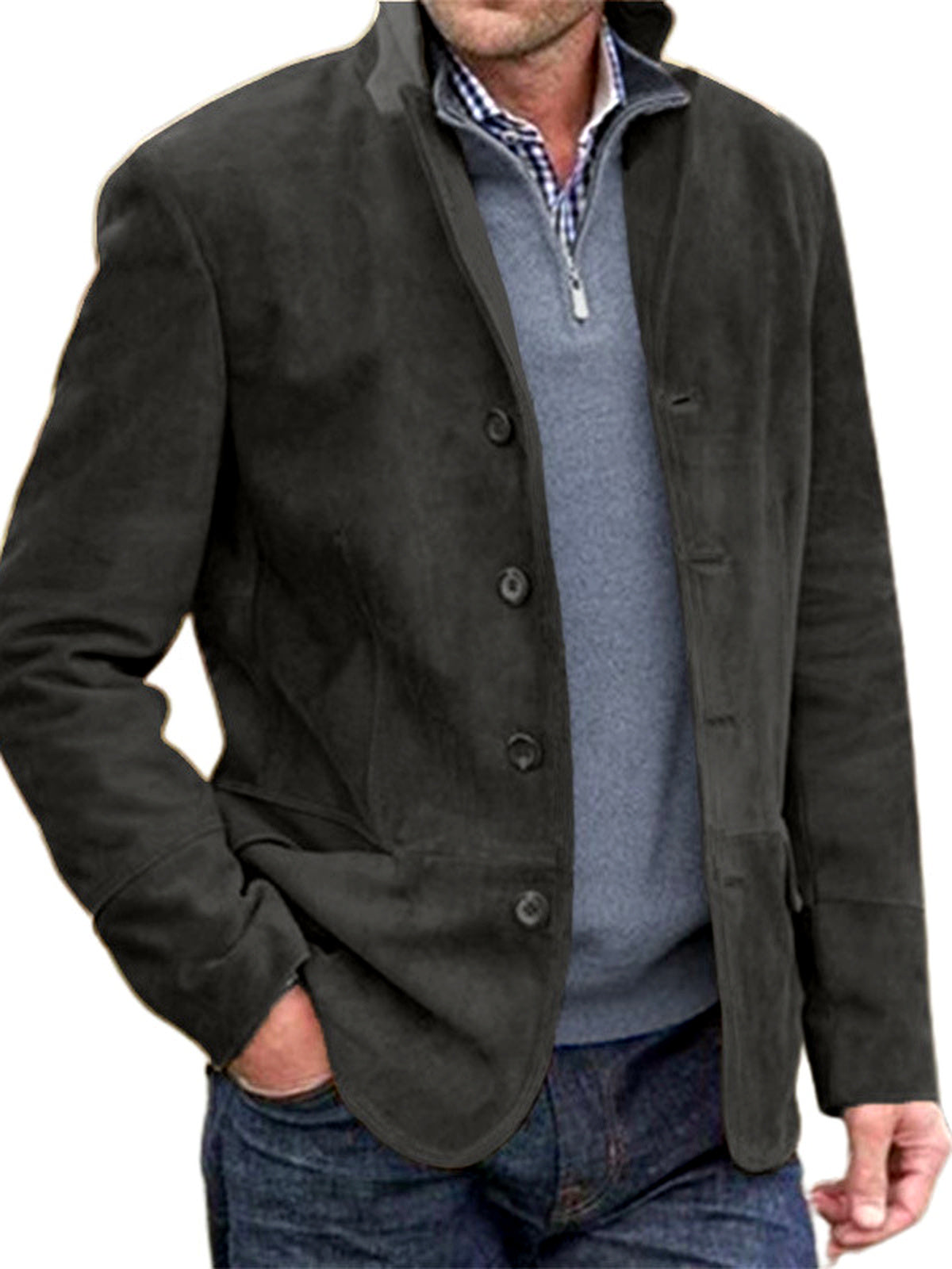 Men's Lapel Collar Woven Long Sleeve Shirt Casual Winter in Dark Gray - product view
