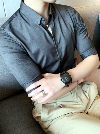 Casual Short Sleeve Shirt in Dark Gray - product view