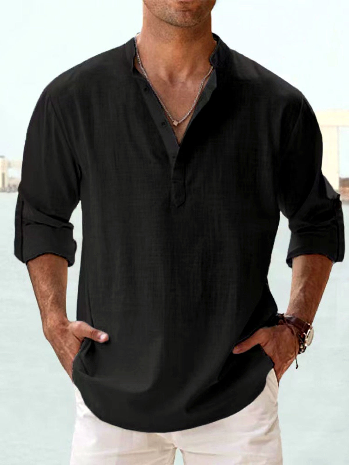 Men's Quick-Dry Henley Short Sleeve T-Shirt in Army Green - product view