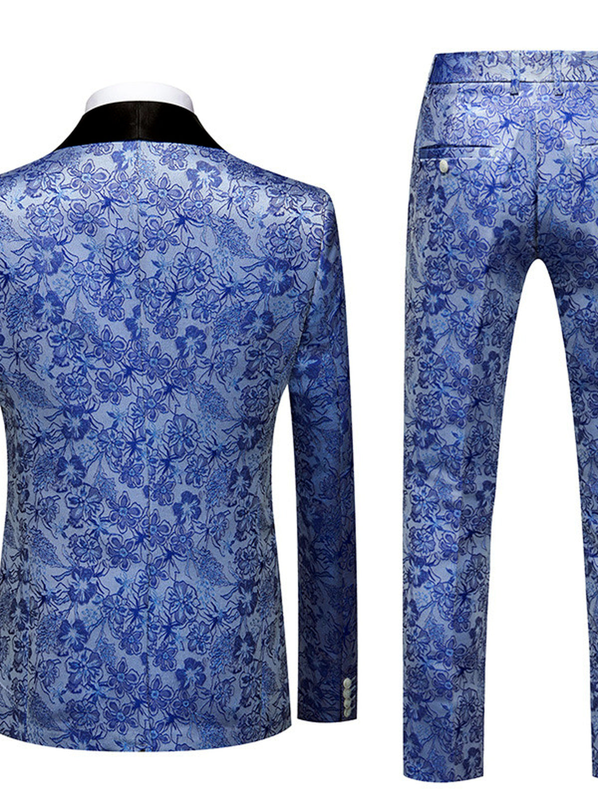 Men's Jacquard Slim Fit Two-Piece Set Casual in Blue - product view