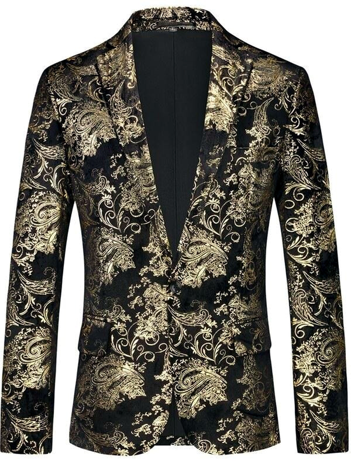 Men's Printed Slim Fit Single-Breasted Blazer for Everyday Smart-Casual Wear in Gold - product view