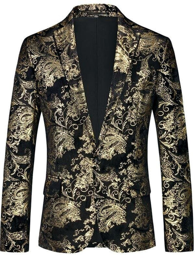 Men's Printed Slim Fit Single-Breasted Blazer for Everyday Smart-Casual Wear in Gold - product view