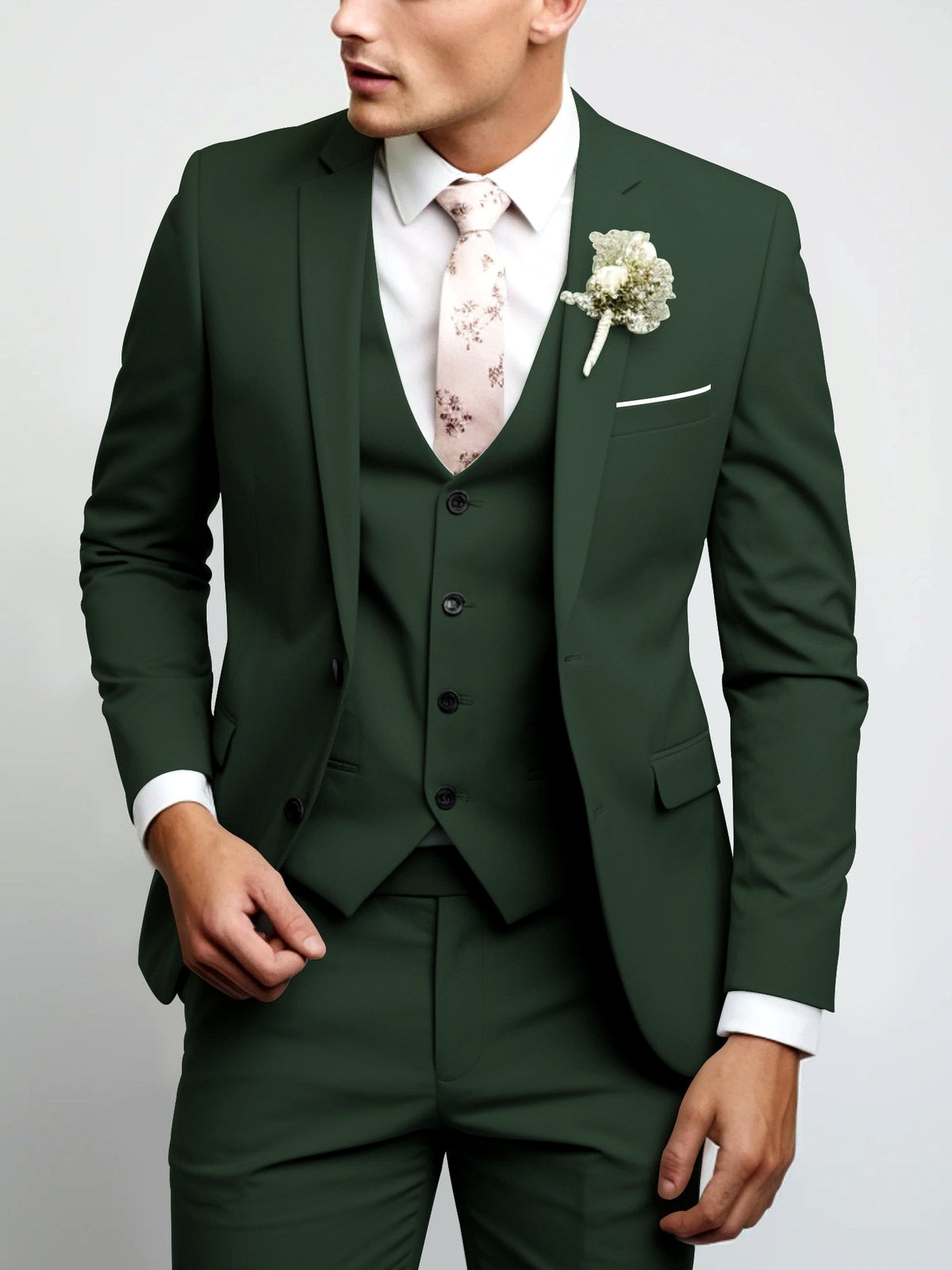 Men's Lightweight Business Blazer and Pants Set Casual Suit Outfit in Army Green - product view