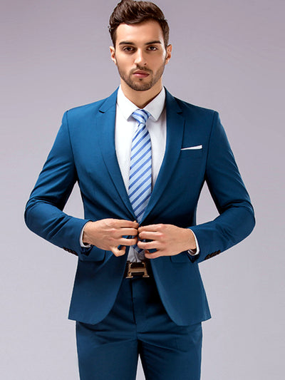 Men's Lightweight Business Blazer and Pants Set Casual Suit Outfit in Beige - product view