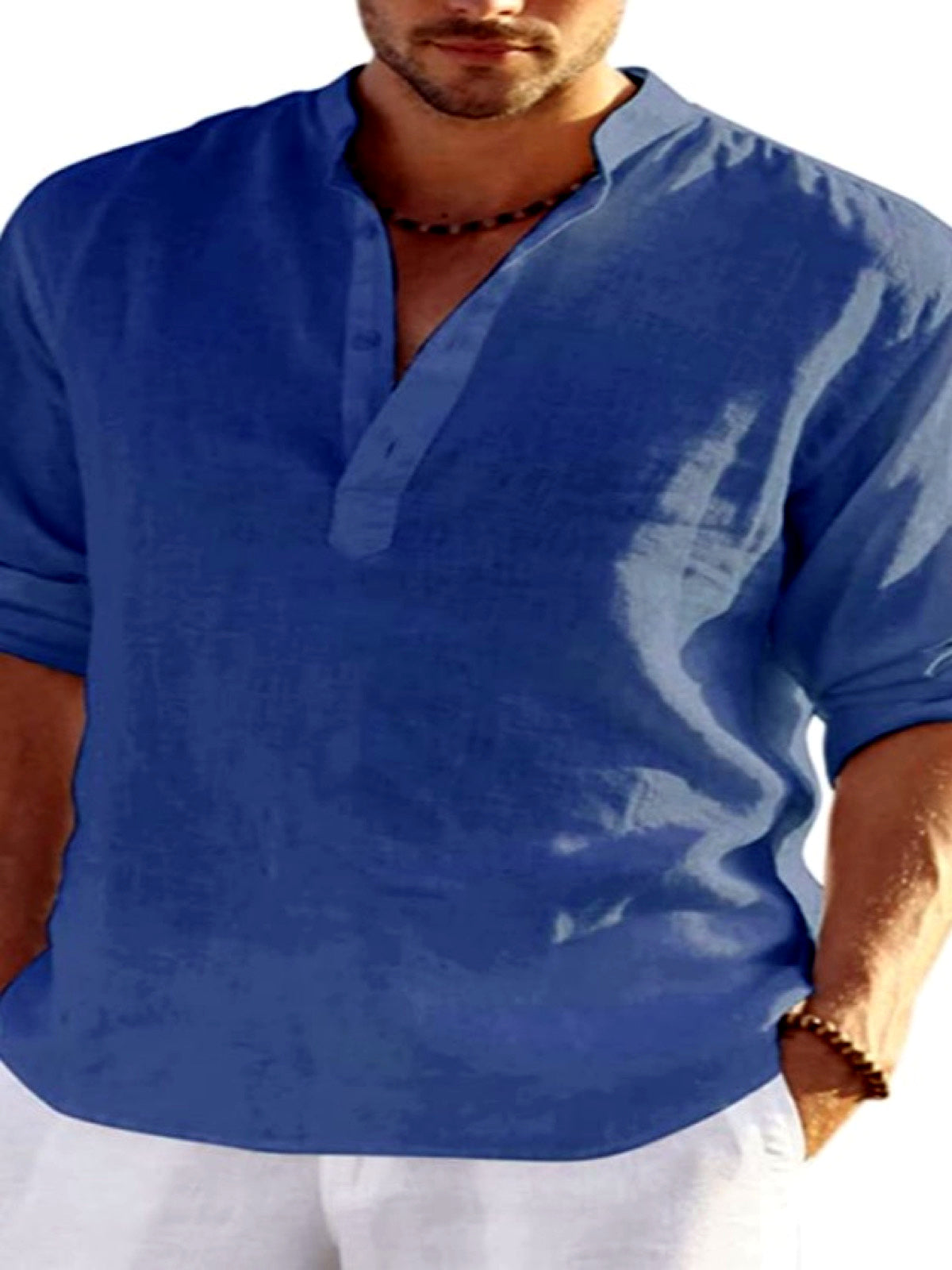 Men's Quick-Dry Henley Short Sleeve T-Shirt in Blue - product view