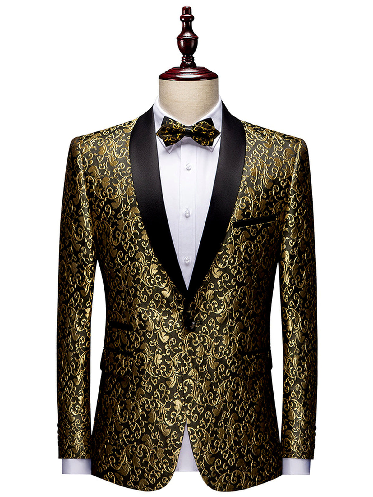 Men's Jacquard Blazer Suit Jacket One Button Party Banquet Formal Outfit in Gold(+) - product view