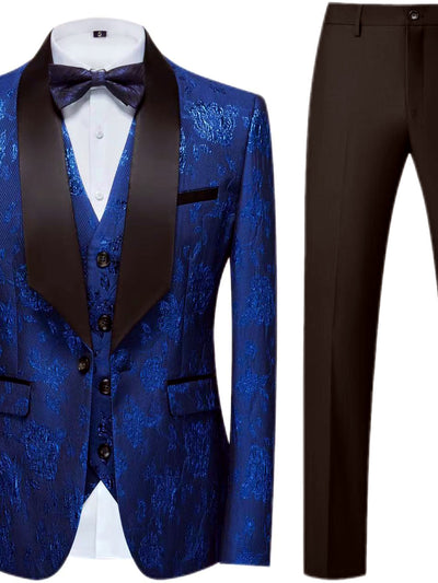 Men's Jacquard Blazer Suit Jacket One Button Party Banquet Formal Outfit in Royal Blue - product view