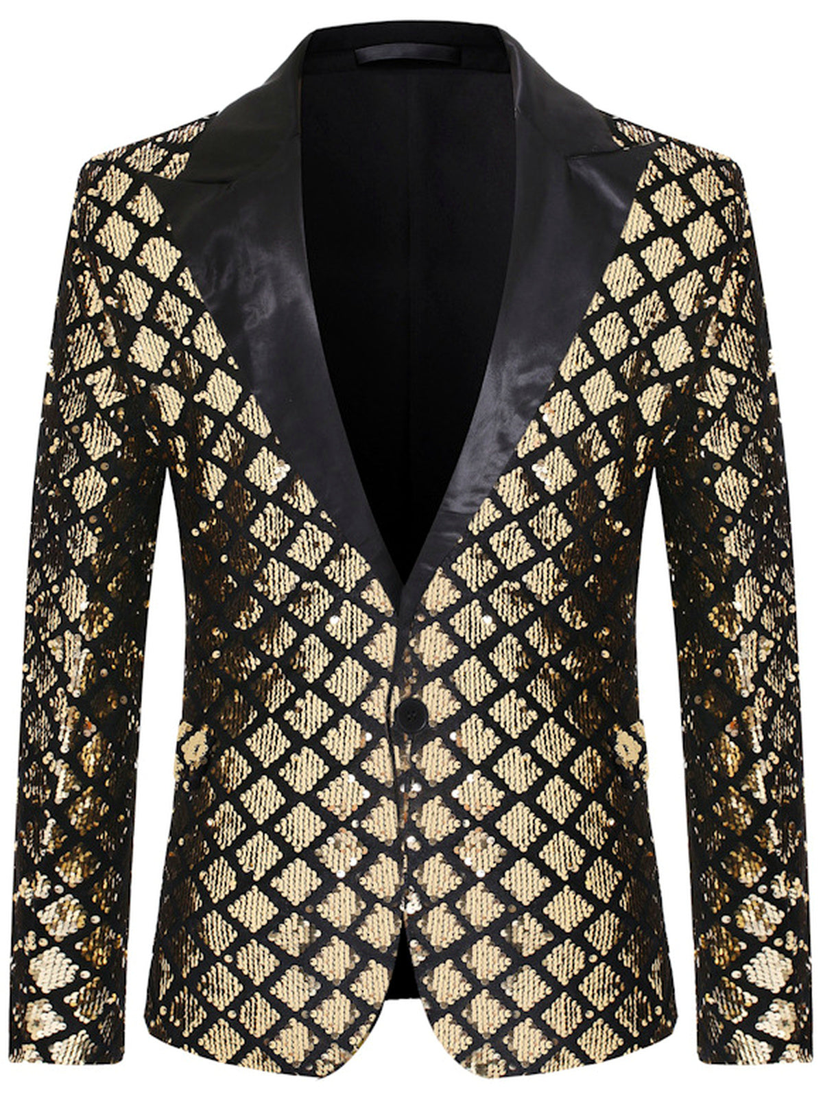Men's Jacquard Blazer Suit Jacket One Button Party Banquet Formal Outfit in Gold - product view