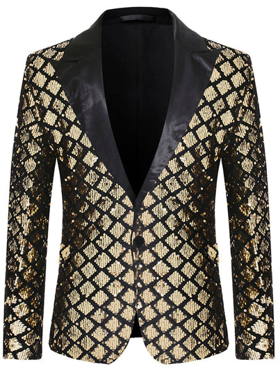 Men's Jacquard Blazer Suit Jacket One Button Party Banquet Formal Outfit in Gold - product view