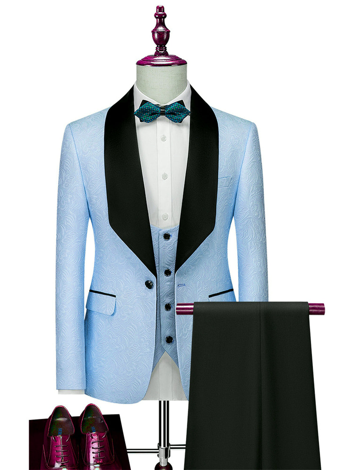 Men's Lightweight Business Blazer and Pants Set Casual Suit Outfit in Sky Blue - product view