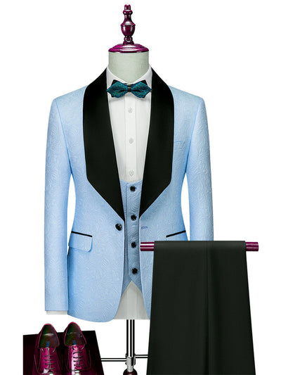 Men's Lightweight Business Blazer and Pants Set Casual Suit Outfit in Sky Blue - product view