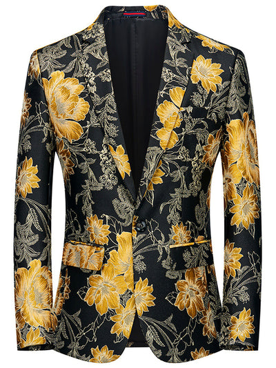 Men's Jacquard Blazer Suit Jacket One Button Party Banquet Formal Outfit in Gold - product view