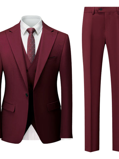 Men's Lightweight Business Blazer and Pants Set Casual Suit Outfit in Burgundy - product view