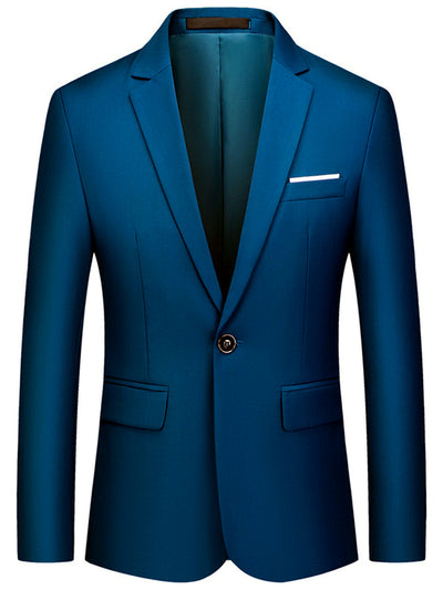 Men's Solid Color Slim Fit Long Sleeve Blazer for Everyday Smart-Casual Wear in Lake Blue - product view