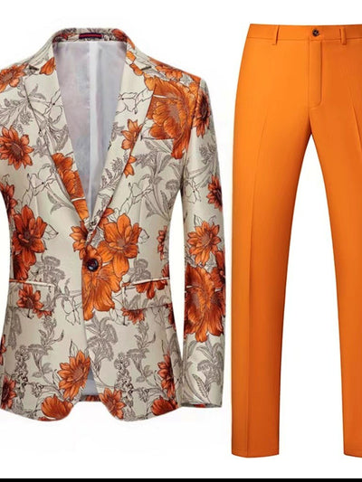 Men's Jacquard Blazer Suit Jacket One Button Party Banquet Formal Outfit in +Orange - product view