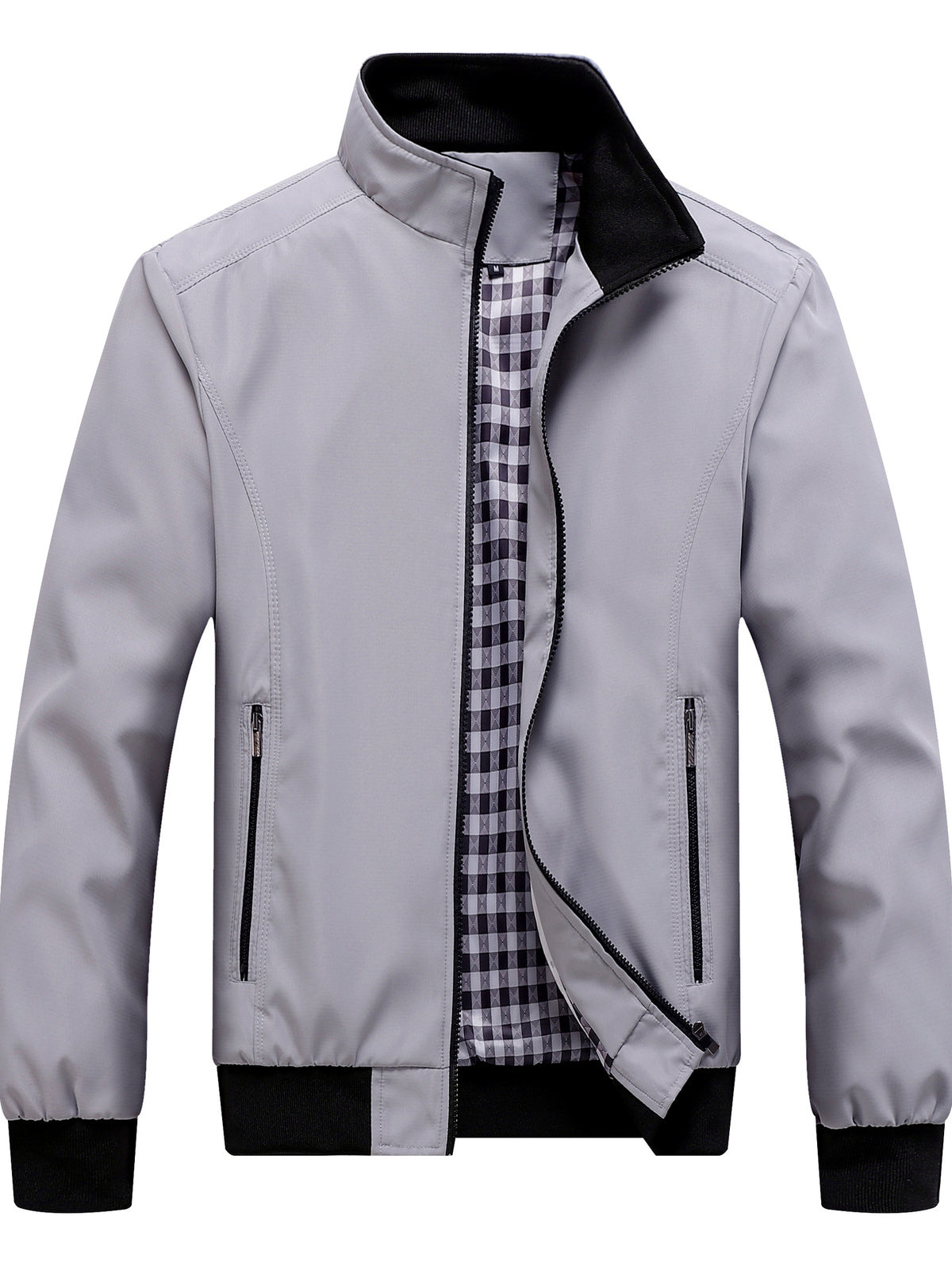Men's Lapel Collar Slim Fit Long Sleeve Jacket for Everyday Smart-Casual Wear in Gray / Black - product view