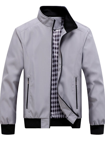 Men's Lapel Collar Slim Fit Long Sleeve Jacket for Everyday Smart-Casual Wear in Gray / Black - product view