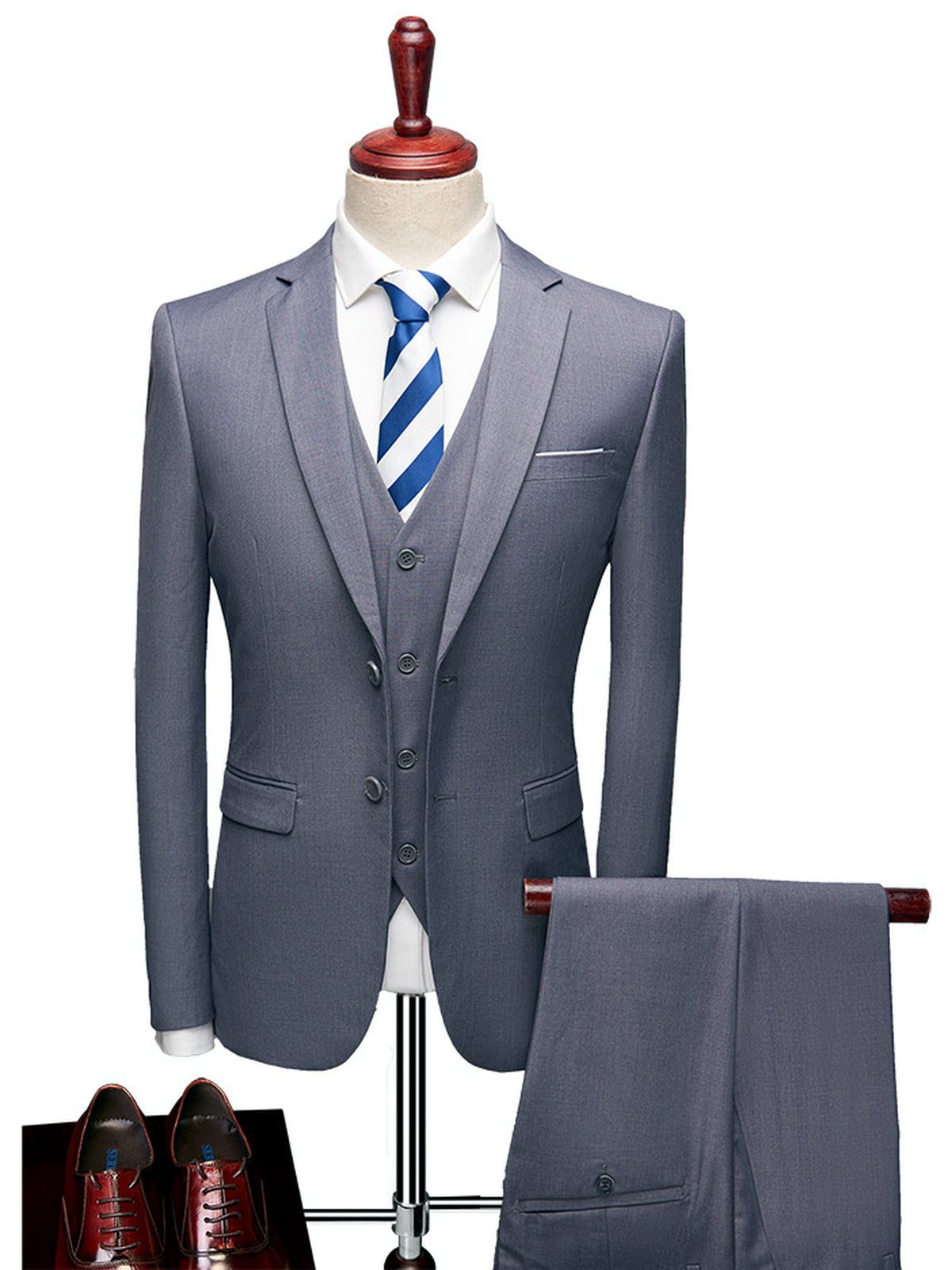 Men's Lightweight Business Blazer and Pants Set Casual Suit Outfit in Light Gray - product view