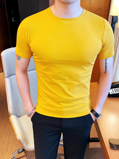 Men's Quick-Dry Henley Short Sleeve T-Shirt in YellowCrew neck - product view