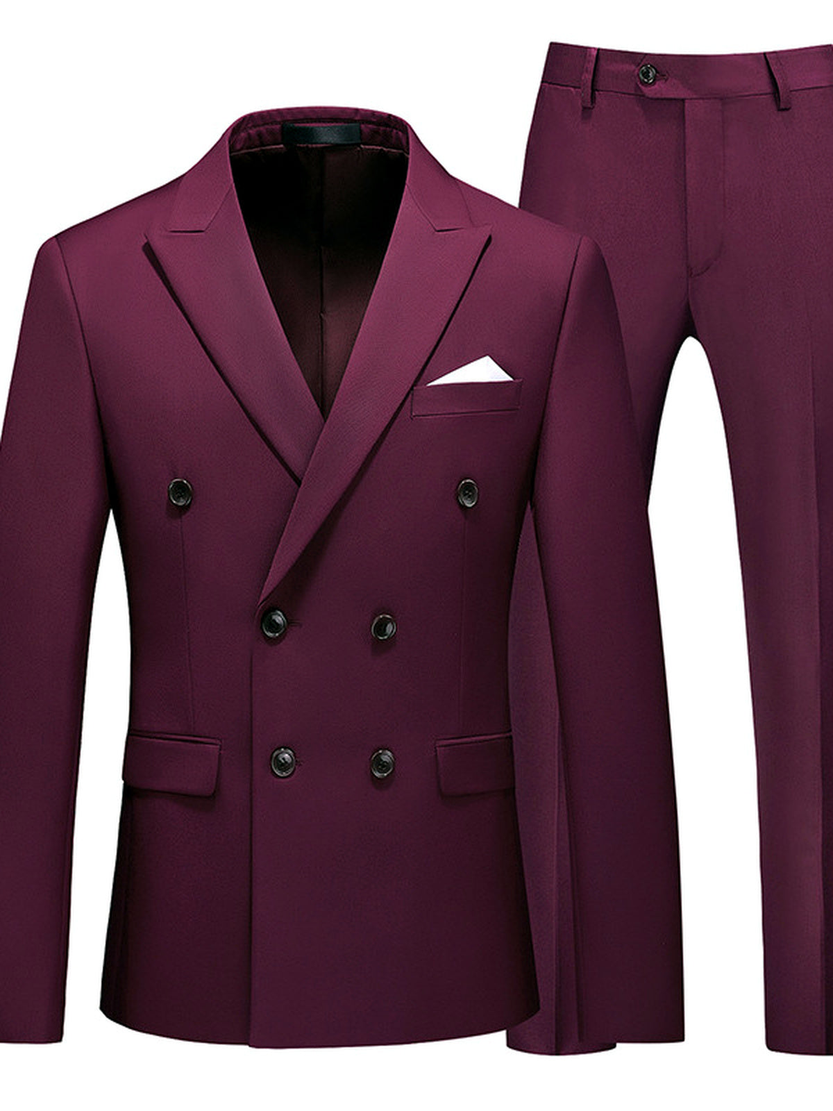 Men's Lightweight Business Blazer and Pants Set Casual Suit Outfit in Burgundy - product view