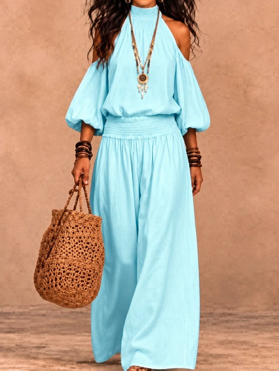 Women's Top and Wide-Leg Pants Two-Piece Set in Light Blue - product view