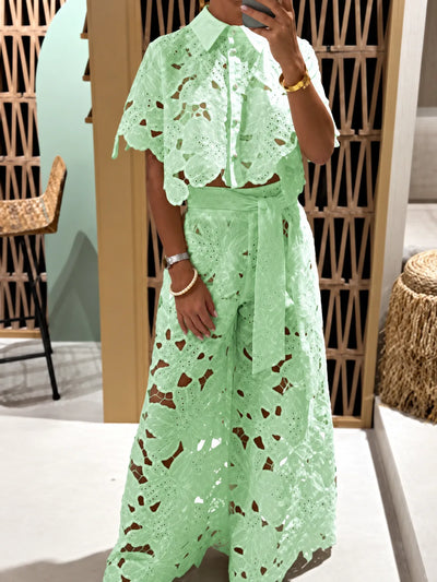 Women's Top and Wide-Leg Pants Two-Piece Set in Blue - product view