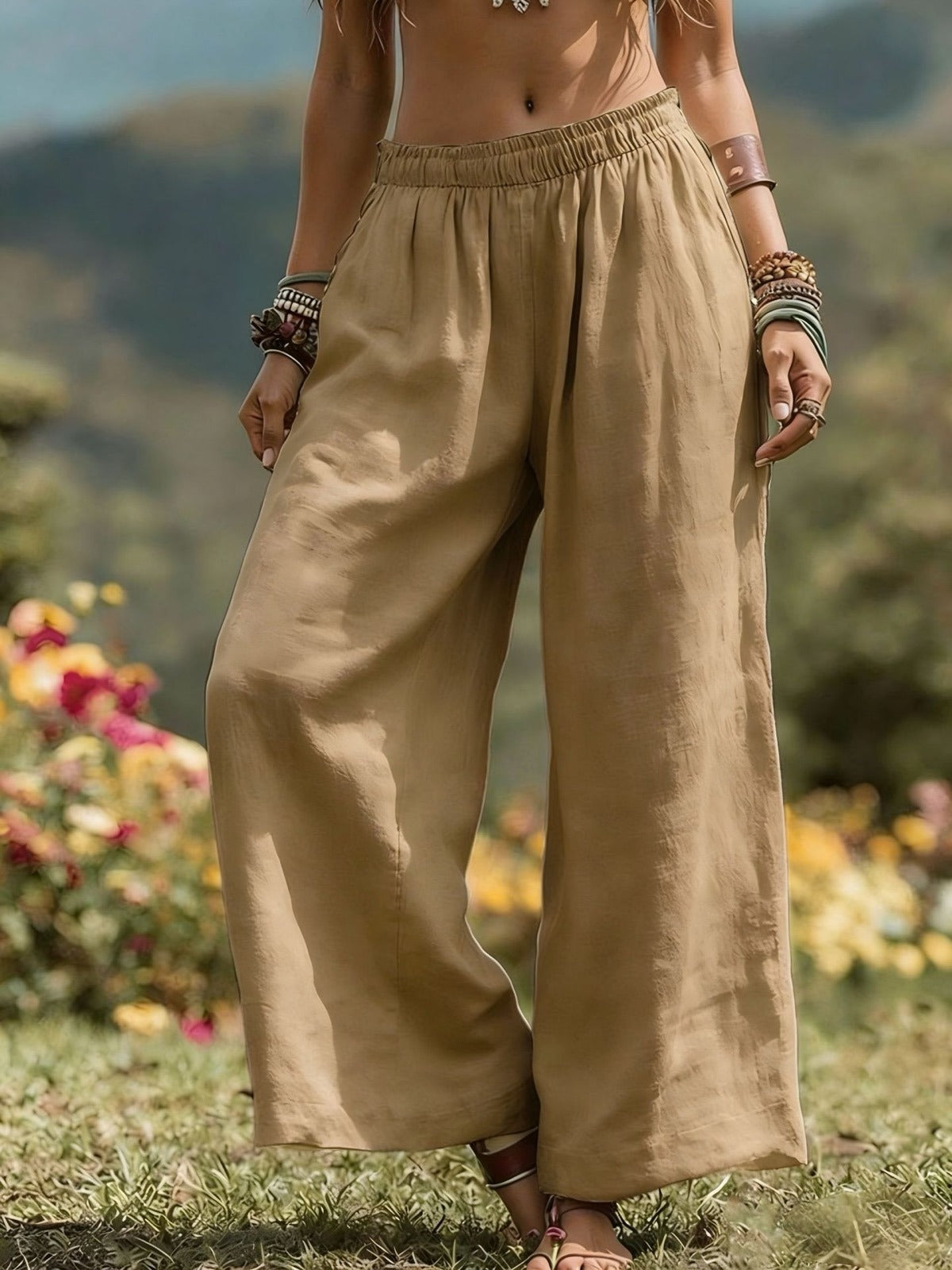 Women's Elastic Waist Wide Leg Pants Loose Casual Fall Winter Trousers product image
