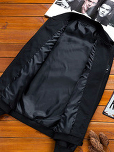 Men's Stand Collar Solid Color Slim Fit Long Sleeve Jacket for Everyday Smart-Casual Wear - product detail view 1