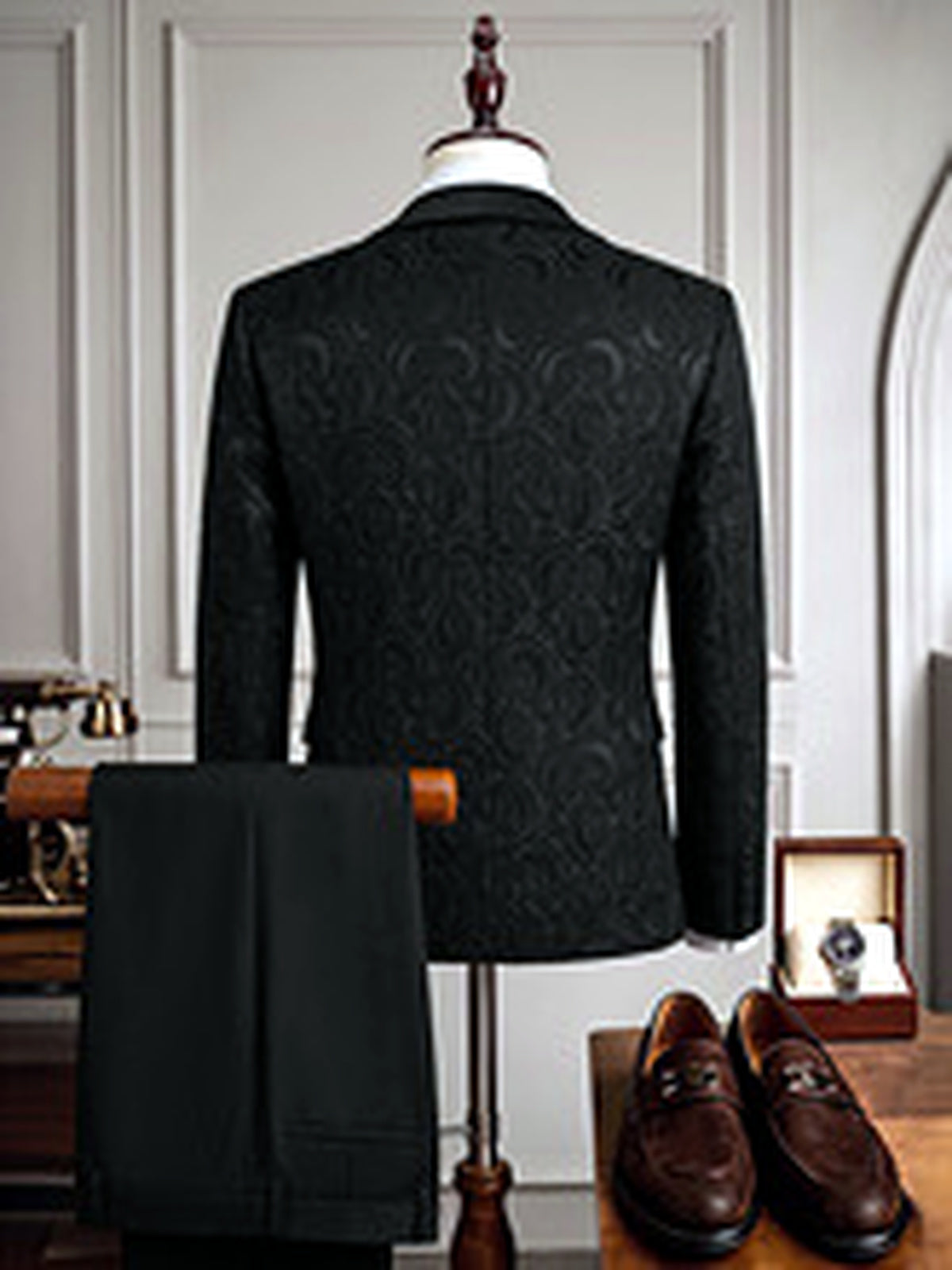 Men's Jacquard Blazer Suit Jacket One Button Party Banquet Formal Outfit - product detail view 3