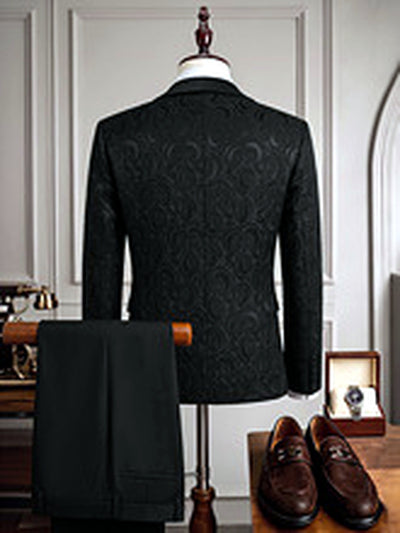 Men's Jacquard Blazer Suit Jacket One Button Party Banquet Formal Outfit - product detail view 3