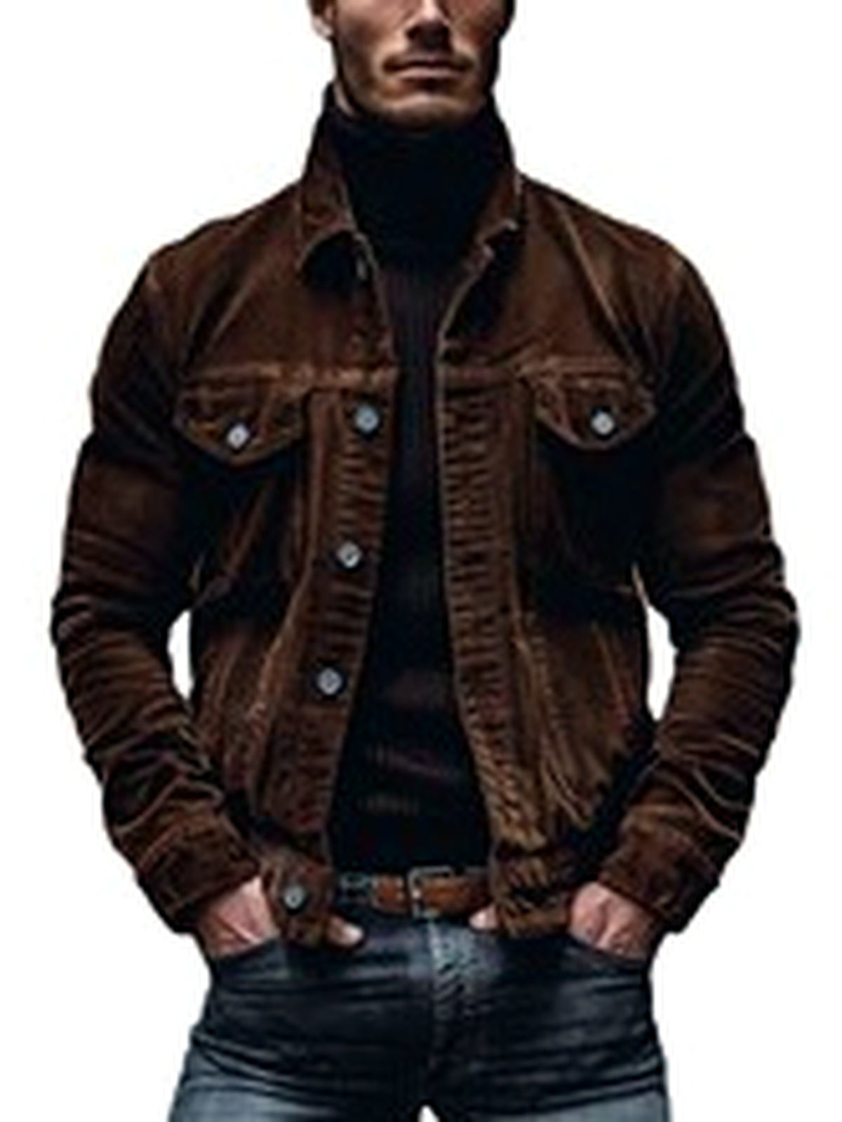Men's Corduroy Lapel Collar Striped Long Sleeve Shirt Casual - product detail view 1