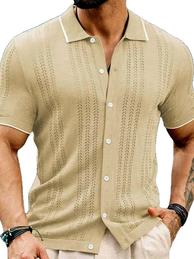 Men's Jacquard Knit Short Sleeve Polo Shirt Business Casual Summer Top - product detail view 4