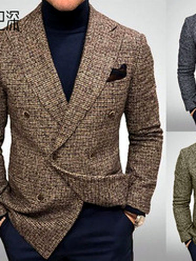 Men's Lapel Collar Solid Color Long Sleeve Blazer Casual Winter - product detail view 5