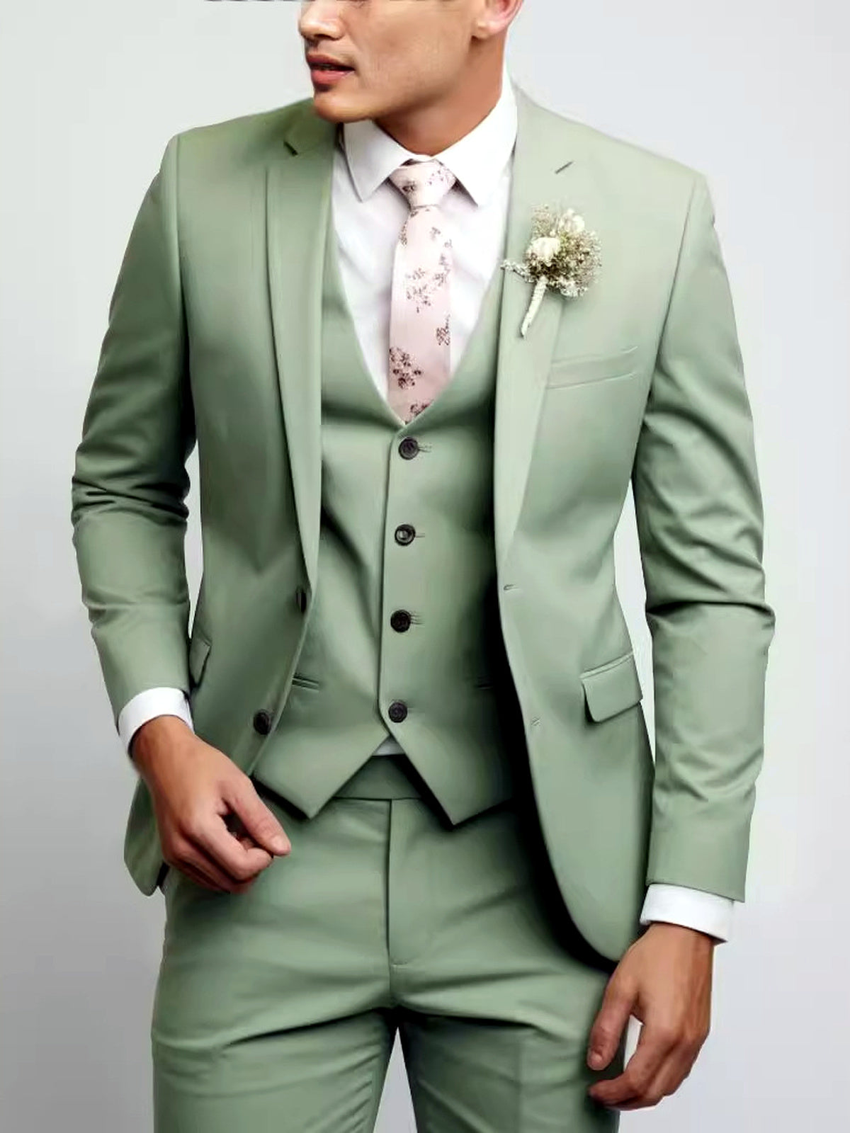 Men's Lightweight Business Blazer and Pants Set Casual Suit Outfit in Green - product view