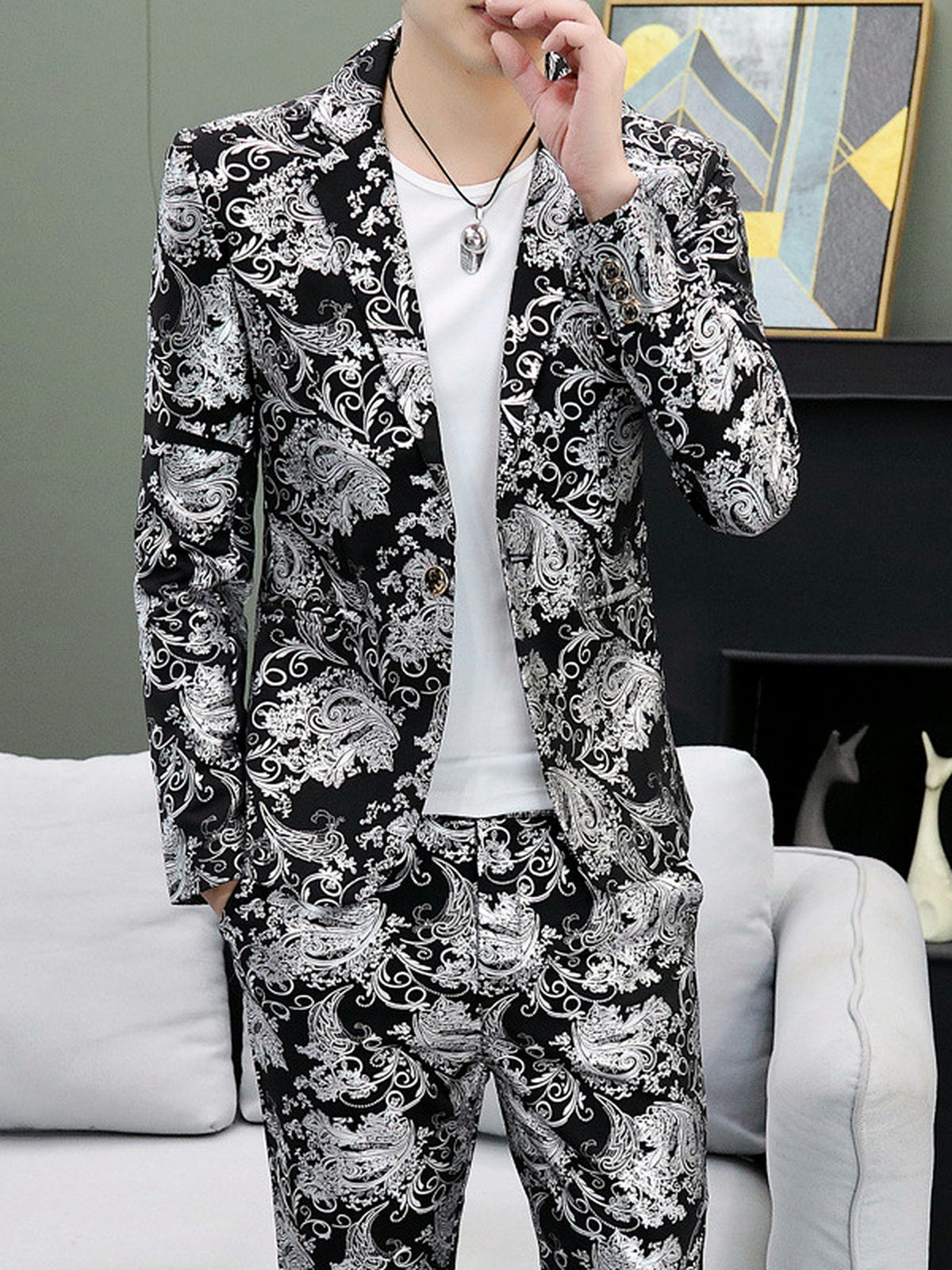 Men's Lightweight Business Blazer and Pants Set Casual Suit Outfit - product detail view 2