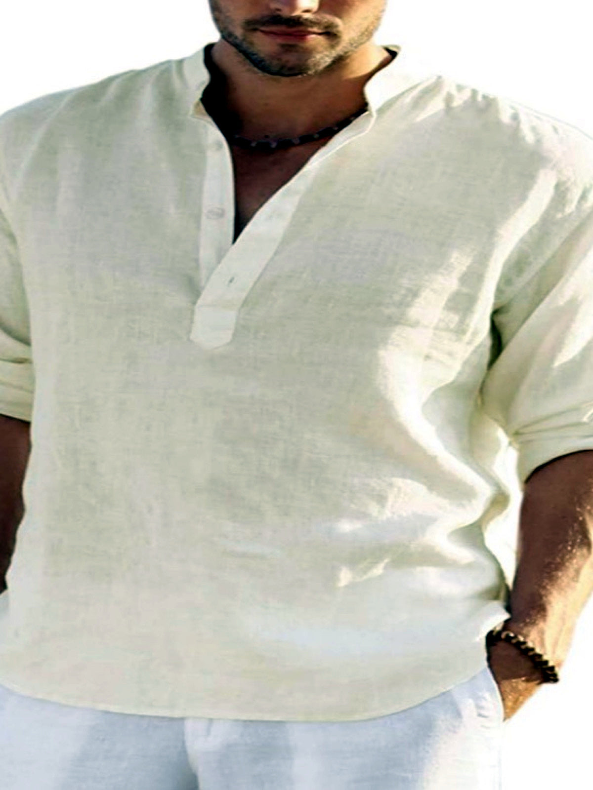 Men's Quick-Dry Henley Short Sleeve T-Shirt in Beige - product view