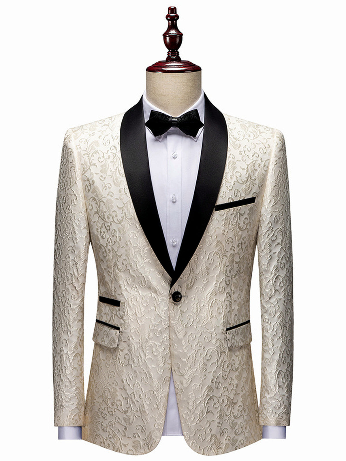 Men's Jacquard Blazer Suit Jacket One Button Party Banquet Formal Outfit in Beige - product view