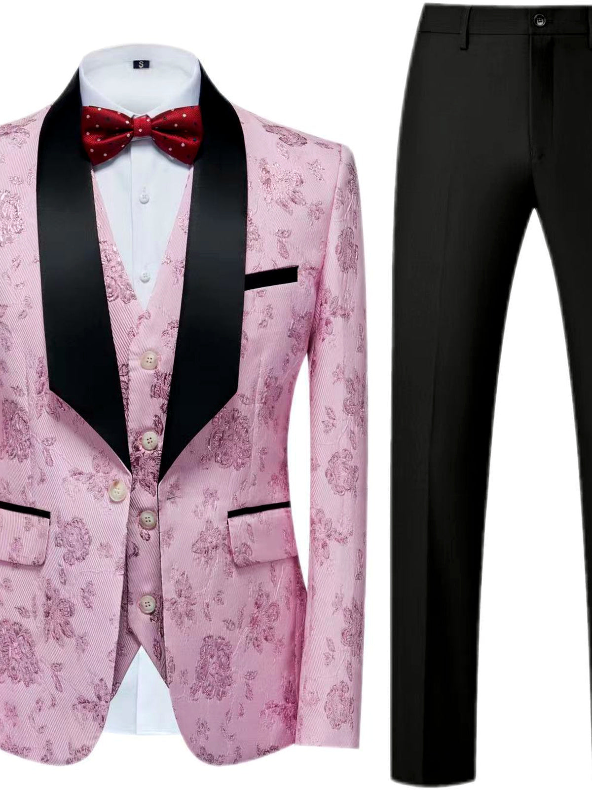 Men's Jacquard Blazer Suit Jacket One Button Party Banquet Formal Outfit in Red - product view