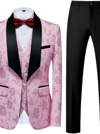 Men's Jacquard Blazer Suit Jacket One Button Party Banquet Formal Outfit in Red - product view