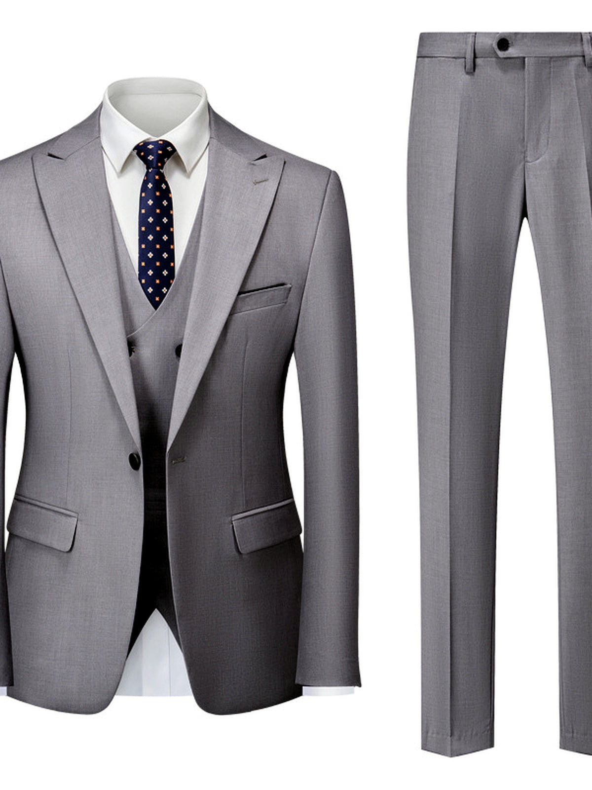 Men's Lightweight Business Blazer and Pants Set Casual Suit Outfit in Light Gray - product view