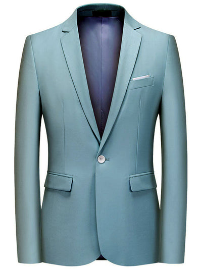 Men's Solid Color Slim Fit Long Sleeve Blazer for Everyday Smart-Casual Wear in Sky Blue - product view