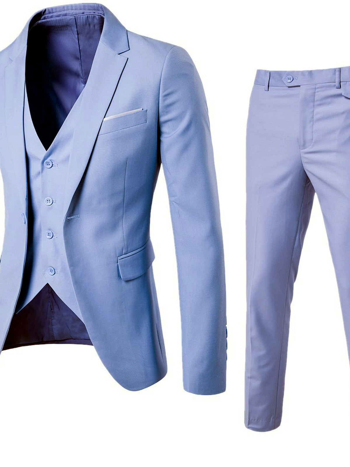 Men's Lightweight Business Blazer and Pants Set Casual Suit Outfit in Sky Blue - product view