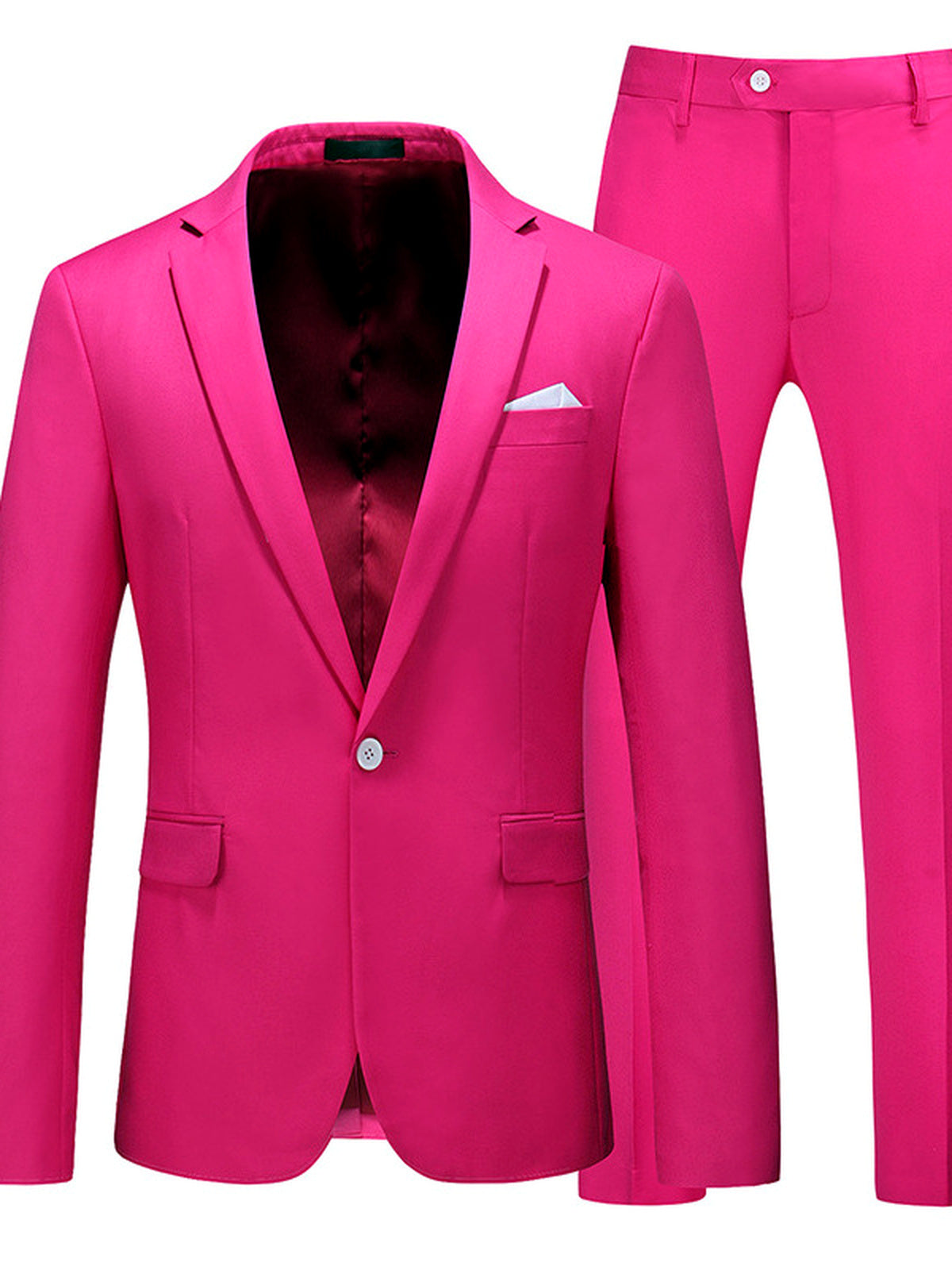 Men's Lightweight Business Blazer and Pants Set Casual Suit Outfit in Rose Red - product view
