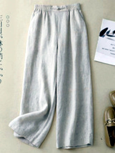 Women's Embroidered Cotton-Linen Tunic & Wide-Leg Pants Set - product detail view 1