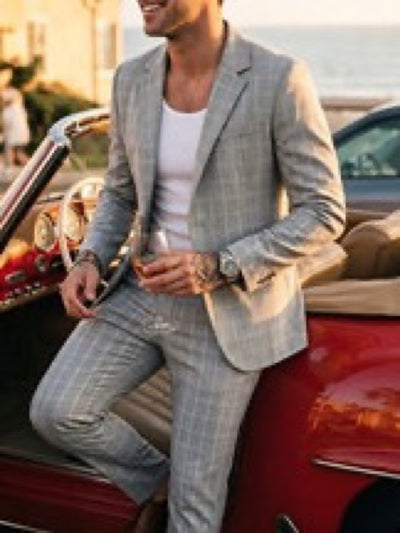 Men's Lightweight Business Blazer and Pants Set Casual Summer Suit Outfit product image
