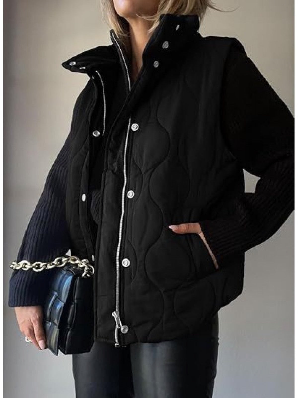 Women's Sleeveless Puffer Vest Solid Color Zip Button Casual Winter Waistcoat product image