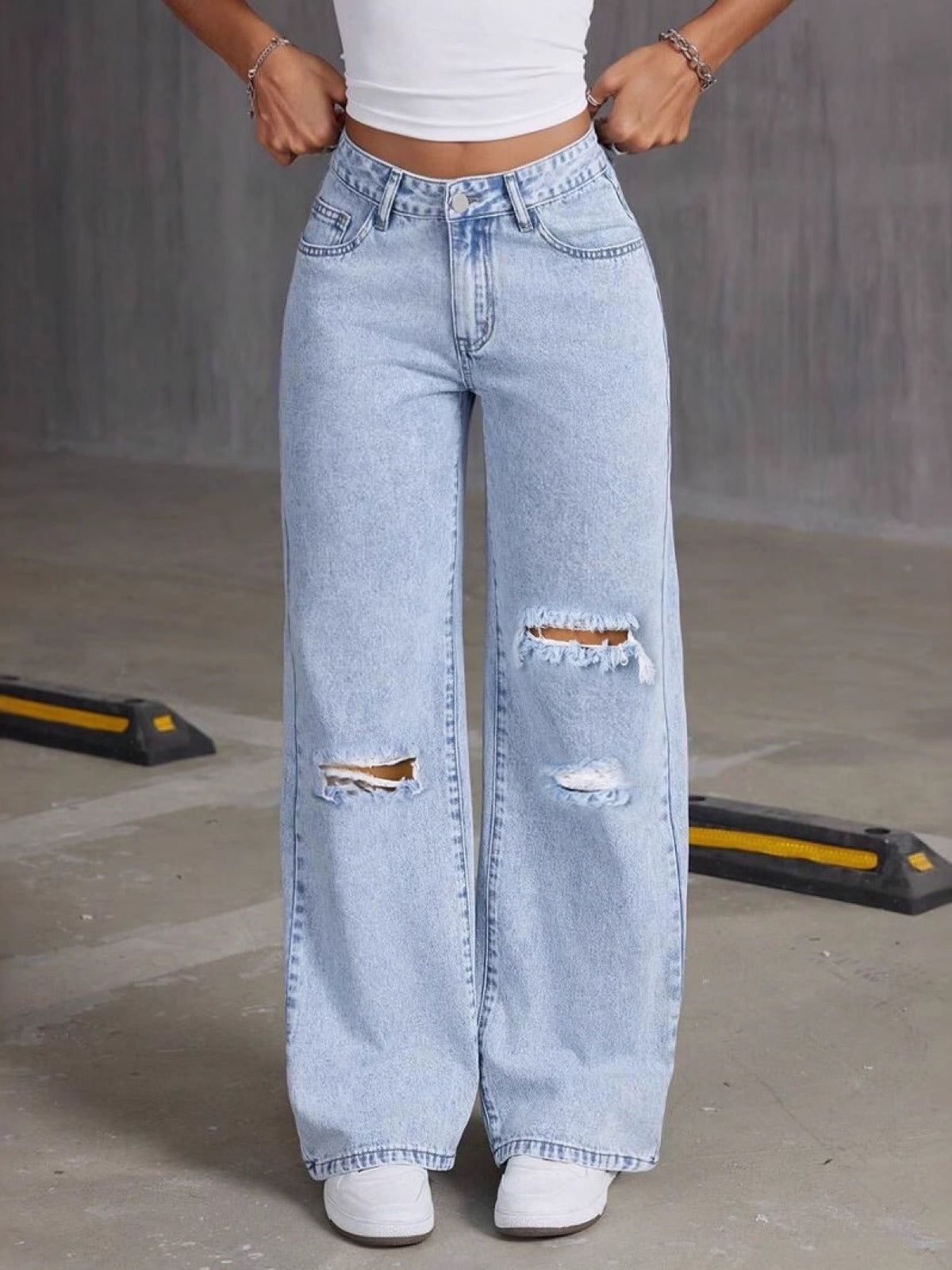 Women's High Waist Distressed Denim Bermuda Shorts Raw Hem Ripped Summer Jeans Shorts product image