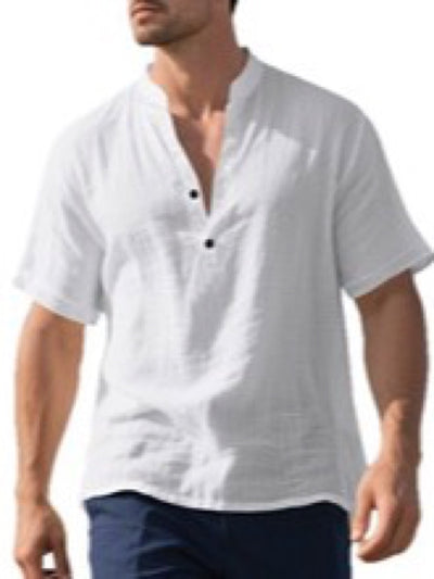 Men's Linen Blend Short Sleeve Shirt Lightweight Casual Summer Button Shirt product image
